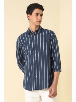 Allen Solly - Men Navy Blue Stripes Casual Shirt