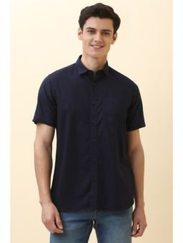 Allen Solly - Men Navy Blue Solid Casual Shirt