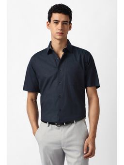 Van Heusen - Men Navy Blue Solid Party Shirt