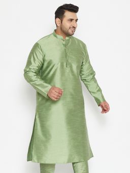 Vastramay - Men Mint Green Silk Blend Kurta