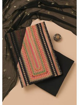 Koskii - Black Zari Semi Crepe Unstitched Salwar Suit (Set of 3)