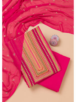 Koskii - Rani Pink Zari Semi Crepe Unstitched Salwar Suit (Set of 3)