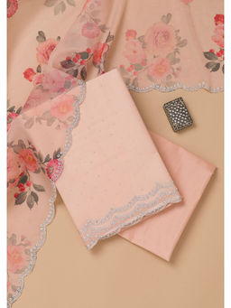 Koskii - Pink Swarovski Organza Unstitched Salwar Suit (Set of 3)