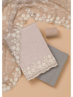 Koskii - Grey Thread Work Semi Crepe Unstitched Salwar Suit (Set of 3)