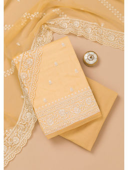 Koskii - Yellow Thread Work Semi Crepe Unstitched Salwar Suit (Set of 3)