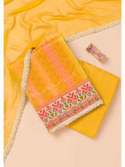 Koskii - Mustard Thread Work Semi Crepe Unstitched Salwar Suit (Set of 3)