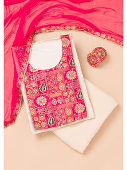 Koskii - Rani Pink Patchwork Organza Unstitched Salwar Suit (Set of 3)