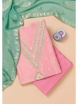 Koskii - Onion Pink Woven Organza Unstitched Salwar Suit (Set of 3)