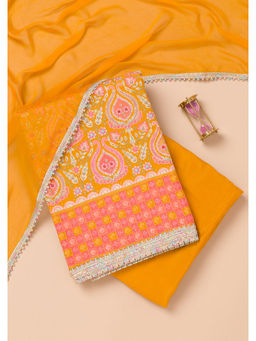 Koskii - Mustard Thread Work Georgette Unstitched Salwar Suit (Set of 3)