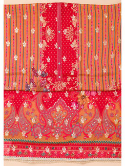 Koskii - Mustard Thread Work Semi Crepe Unstitched Salwar Suit (Set of 3)