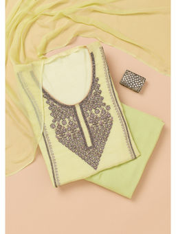 Koskii - Pista Green Embellished/Sequined Organza Unstitched Salwar Suit (Set of 3)