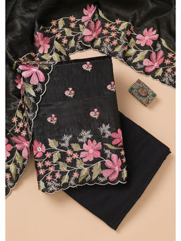 Koskii - Black Thread Work Organza Unstitched Salwar Suit (Set of 3)