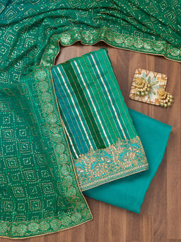 Koskii - Green Zari Semi Crepe Unstitched Salwar Suit (Set of 3)