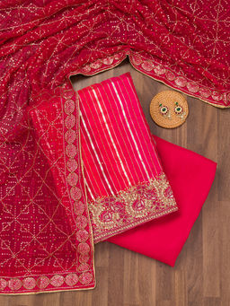 Koskii - Rani Pink Zari Semi Crepe Unstitched Salwar Suit (Set of 3)