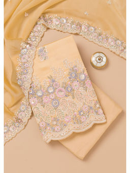 Koskii - Beige Thread Work Semi Crepe Unstitched Salwar Suit (Set of 3)