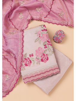 Koskii - Lavender Thread Work Semi Crepe Unstitched Salwar Suit (Set of 3)