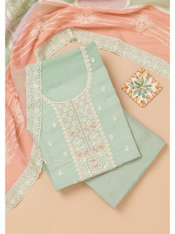 Koskii - Sea Green Thread Work Organza Unstitched Salwar Suit (Set of 3)