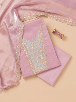 Koskii - Onion Pink Zari Tissue Unstitched Salwar Suit (Set of 3)