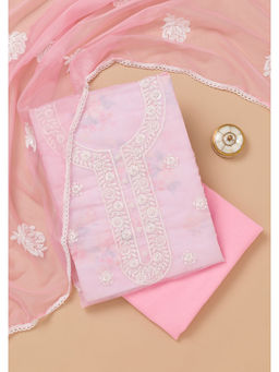 Koskii - Pink Printed Tissue Unstitched Salwar Suit (Set of 3)