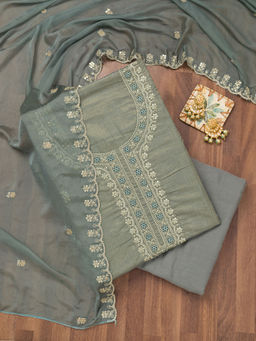 Koskii - Grey Zari Tissue Unstitched Salwar Suit (Set of 3)