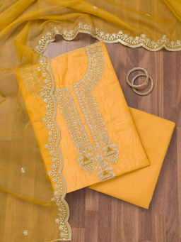 Koskii - Mustard Zari Tissue Unstitched Salwar Suit (Set of 3)