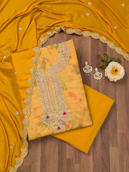 Koskii - Mustard Printed Tissue Unstitched Salwar Suit (Set of 3)