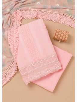 Koskii - Pink Cutwork Georgette Unstitched Salwar Suit (Set of 3)