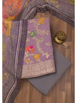Koskii - Mauve Zari Banarasi Unstitched Salwar Suit (Set of 3)