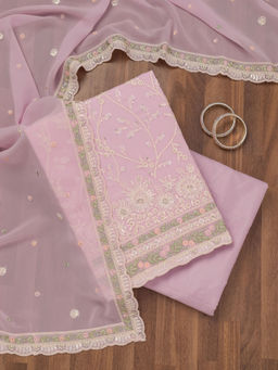 Koskii - Lavender Embellished/Sequined Georgette Unstitched Salwar Suit (Set of 3)