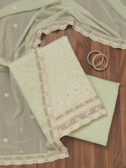 Koskii - Pista Green Embellished/Sequined Georgette Unstitched Salwar Suit (Set of 3)
