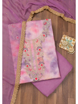 Koskii - Purple Zari Organza Unstitched Salwar Suit (Set of 3)