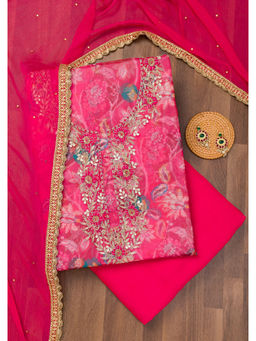 Koskii - Rani Pink Zari Organza Unstitched Salwar Suit (Set of 3)