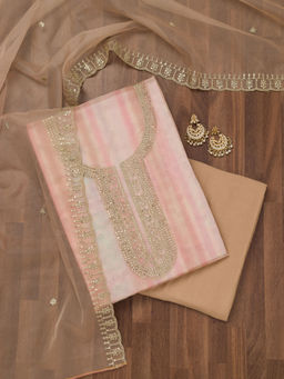 Koskii - Peach Zari Semi Crepe Unstitched Salwar Suit (Set of 3)