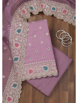 Koskii - Lavender Thread Work Organza Unstitched Salwar Suit (Set of 3)