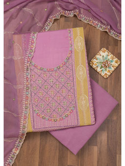 Koskii - Lavender Thread Work Semi Crepe Unstitched Salwar Suit (Set of 3)