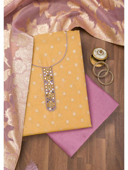 Koskii - Mustard Zari Banarasi Unstitched Salwar Suit (Set of 3)