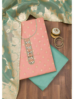 Koskii - Peach Zari Banarasi Unstitched Salwar Suit (Set of 3)