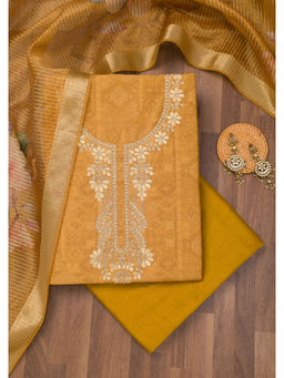 Koskii - Mustard Zari Cotton Unstitched Salwar Suit (Set of 3)