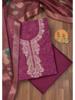 Koskii - Wine Zari Cotton Unstitched Salwar Suit (Set of 3)