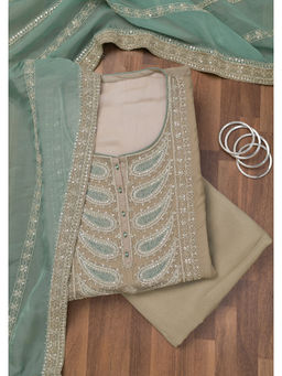 Koskii - Beige Zari Semi Crepe Unstitched Salwar Suit (Set of 3)