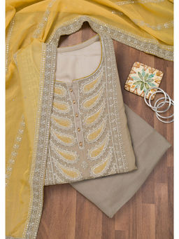 Koskii - Grey Zari Semi Crepe Unstitched Salwar Suit (Set of 3)