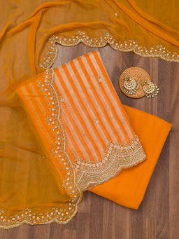 Koskii - Mustard Embellished/Sequined Semi Crepe Unstitched Salwar Suit (Set of 3)