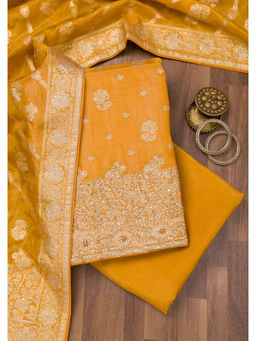 Koskii - Mustard Zari Semi Crepe Unstitched Salwar Suit (Set of 3)