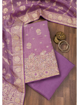 Koskii - Purple Zari Semi Crepe Unstitched Salwar Suit (Set of 3)