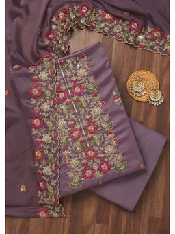 Koskii - Purple Zari Semi Crepe Unstitched Salwar Suit (Set of 3)