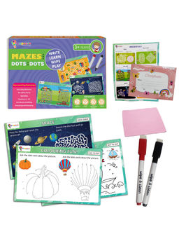 Popcorn Games & Puzzles - Mazes & Dot to Dot Reusable Write &Wipe Activity Mats (Pack of 8)
