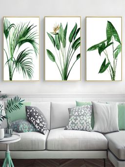 The Handmade Flair - Green Modern Scandinavian Leaves Printed Wall Art (Pack of 3)