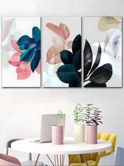 The Handmade Flair - Blue Pink Leave Printed Wall Art (Pack of 3)