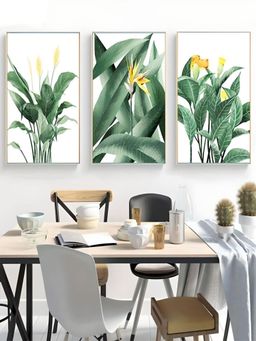 The Handmade Flair - Green & Yellow Tropical Leaves Canvas Wall Art (Pack of 3)