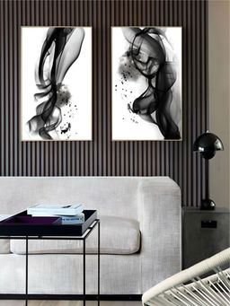 The Handmade Flair - Black & White Ink Splash Wall Art (Pack of 2)